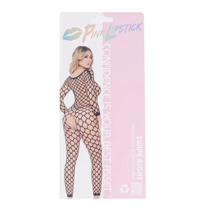 Pink Lipstick Vibrators Pink Lipstick Swipe Right Crotchless Bodystocking Black