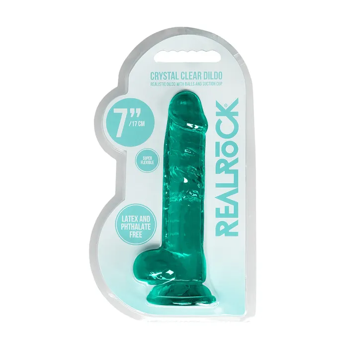 Shots Toys Dildos Shots Real Rock Crystal Clear 7 Inch Dildo With Balls Turquoise