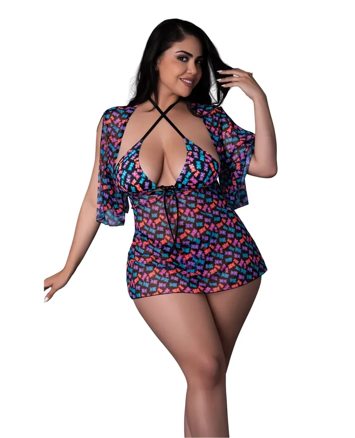 Hazy Dayz Gummy Bears Blacklight Reactive Halter Top wThong Dress 3 pc Set Multi QN Magic Moments Intl Anal Hazy Dayz Gummy Bears Blacklight Reactive Halter Top wThong Dress 3 pc Set Multi QN Magic Moments Intl Anal