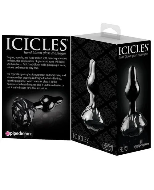 Anal Pipedream Products Icicles No 77 Hand Blown Glass Rose Butt Plug Black Anal Pipedream Products Icicles No 77 Hand Blown Glass Rose Butt Plug Black