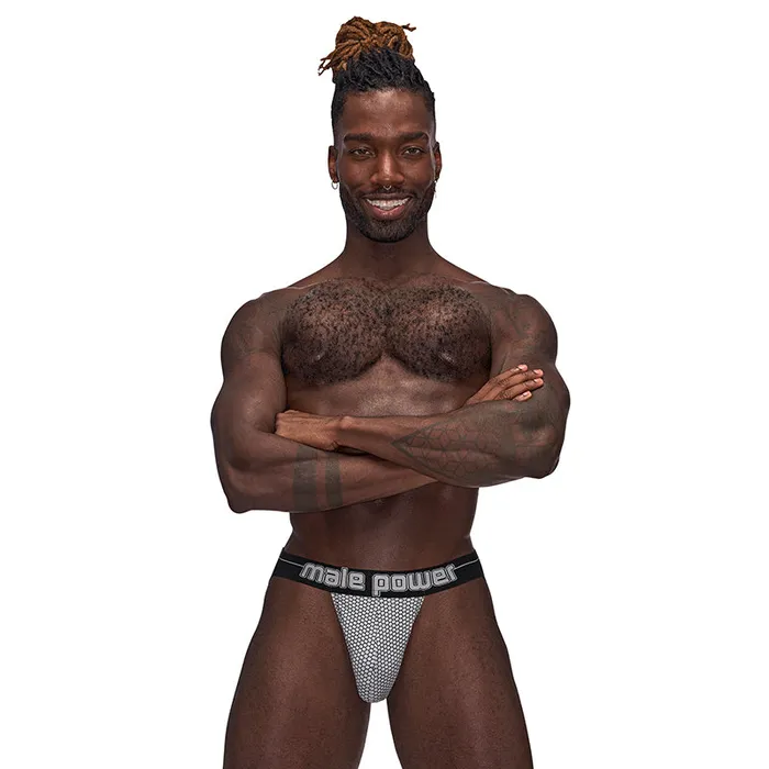 Male Power Sexagon Strappy Ring Jock Gray LXL Male Power Male Sex Toys
