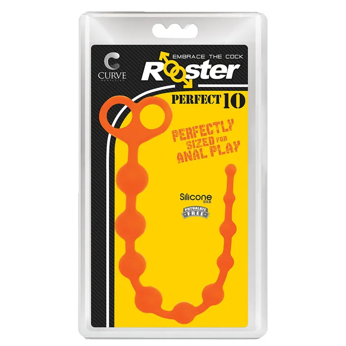 Rooster Perfect 10 Silicone Anal Beads Orange Male Sex Toys