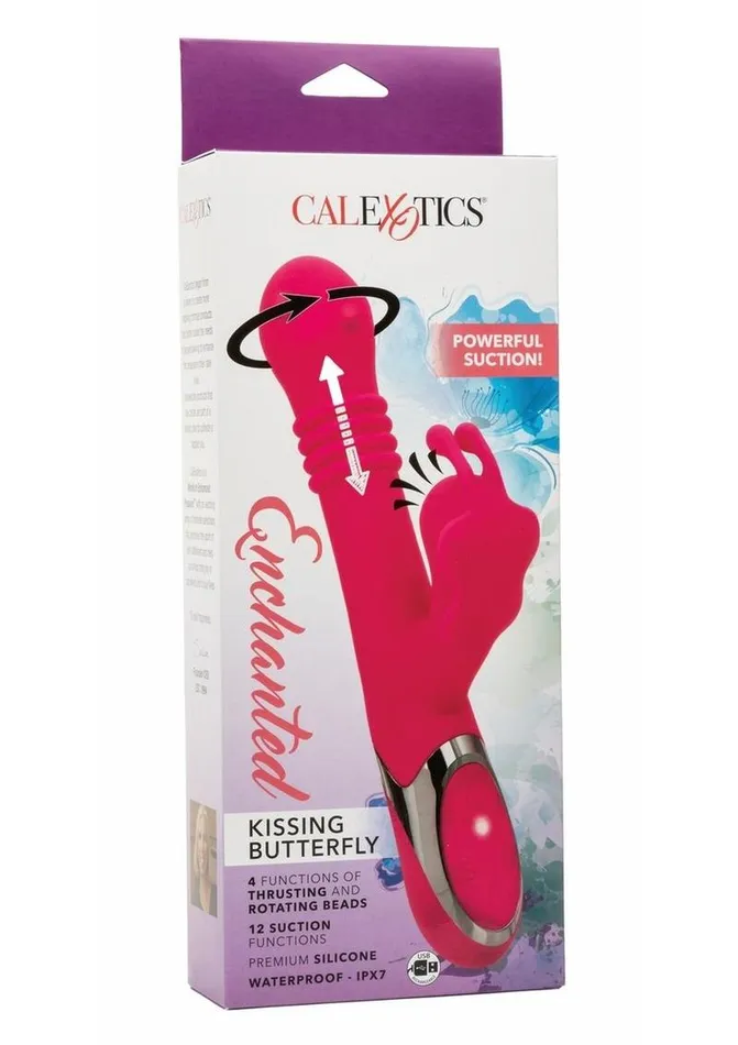 Enchanted Female Sex Toys Enchanted Kissing Butterfly Rechargeable Silicone Thrusting and Rotating Vibrator with Clitoral Stimulator