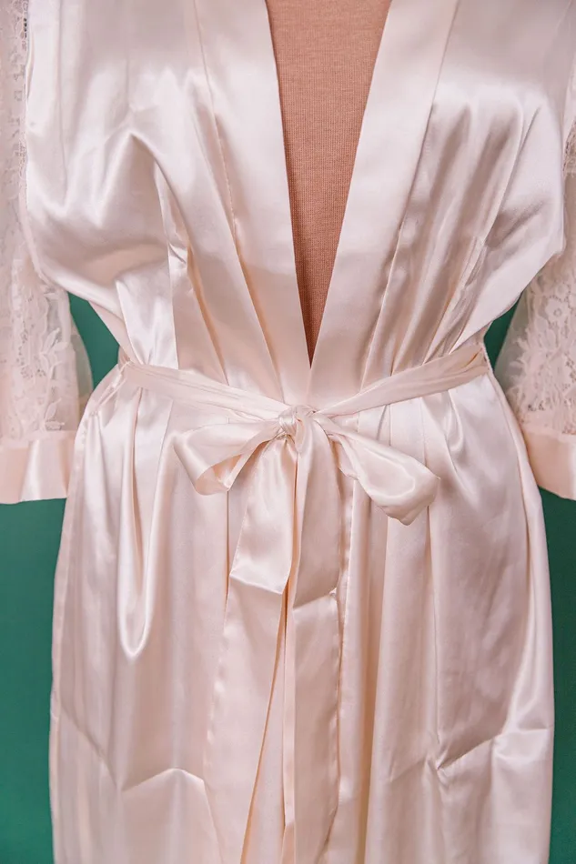 Satin Eyelash Lace Robe Champagne Mentionables Couples