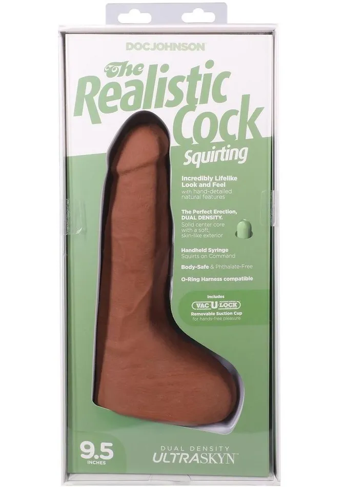 The Realistic Cock Female Sex Toys The Realistic Cock with Balls Ultraskyn Squirting with Removable VacULock Suction Cup