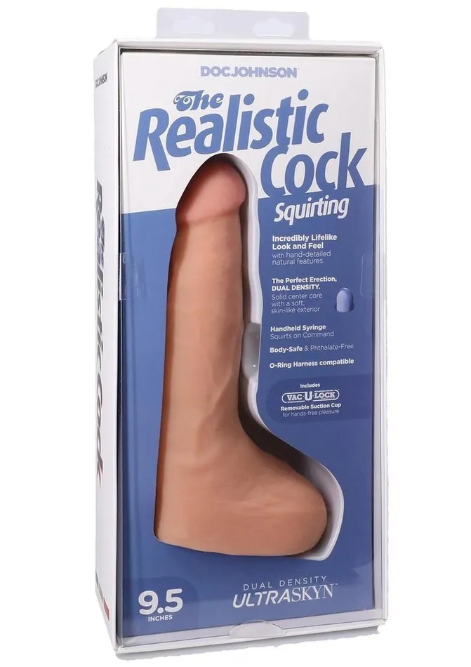 The Realistic Cock Female Sex Toys The Realistic Cock with Balls Ultraskyn Squirting with Removable VacULock Suction Cup