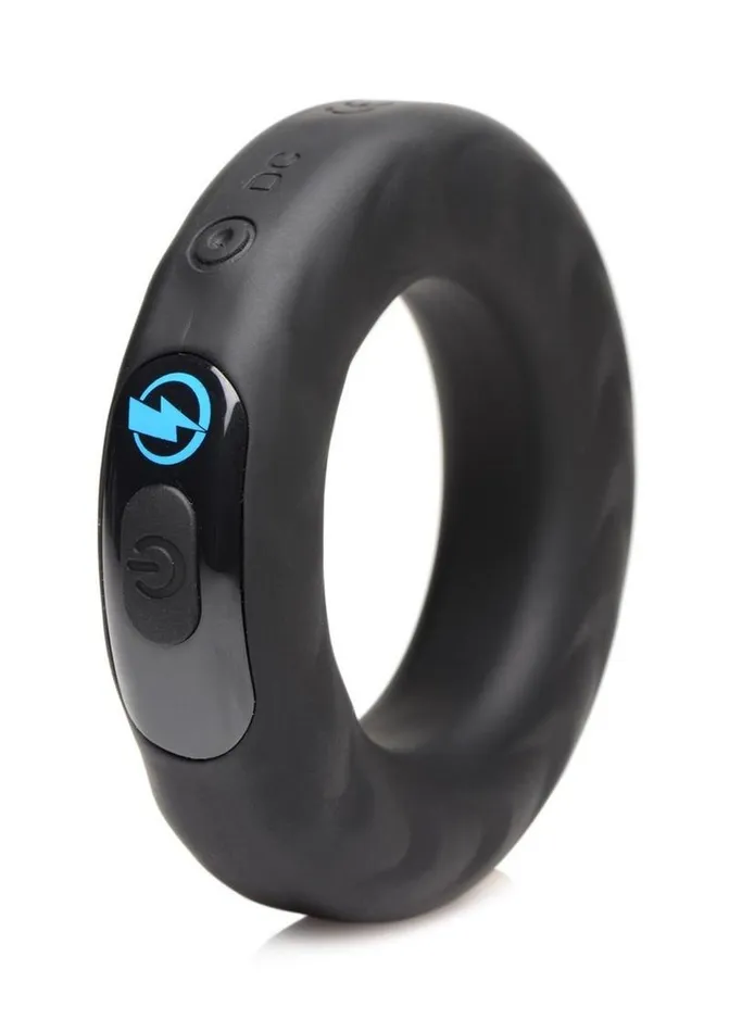 Zeus Vibrating and EStim Rechargeable Silicone Cock Ring with Remote Control Zeus Electrosex Male Sex Toys