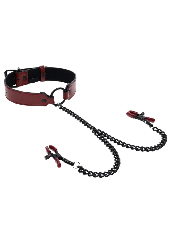 Anal Sportsheets Saffron Collar With Nipple Clamps Blackred Anal Sportsheets Saffron Collar With Nipple Clamps Blackred