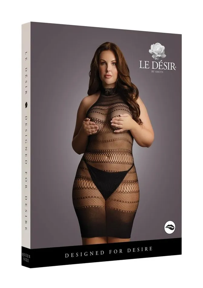 Le Desir Female Sex Toys Le Desir High Lace Neck Net Mini Dress